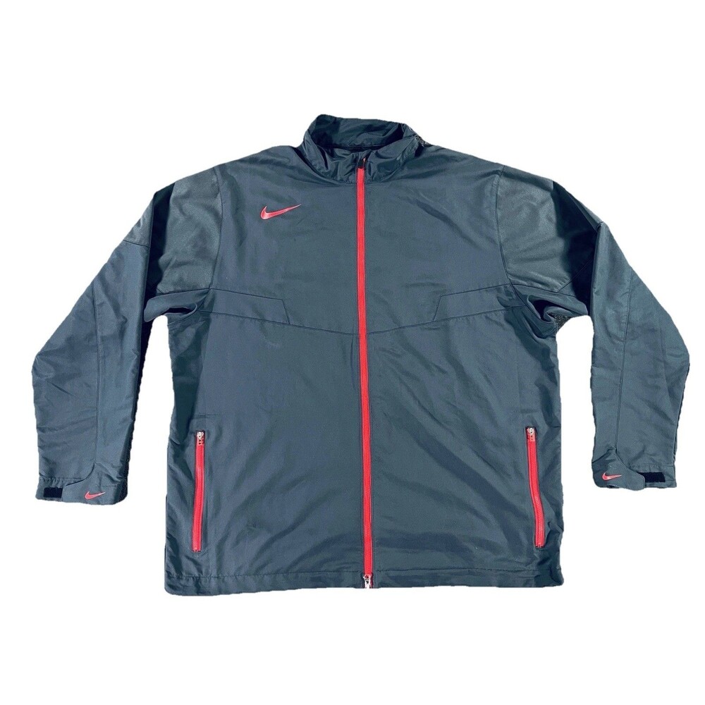 Nike Golf Jacket Slate Gray w/Red Trim Lightweight Full Zip Size XL Windbreaker